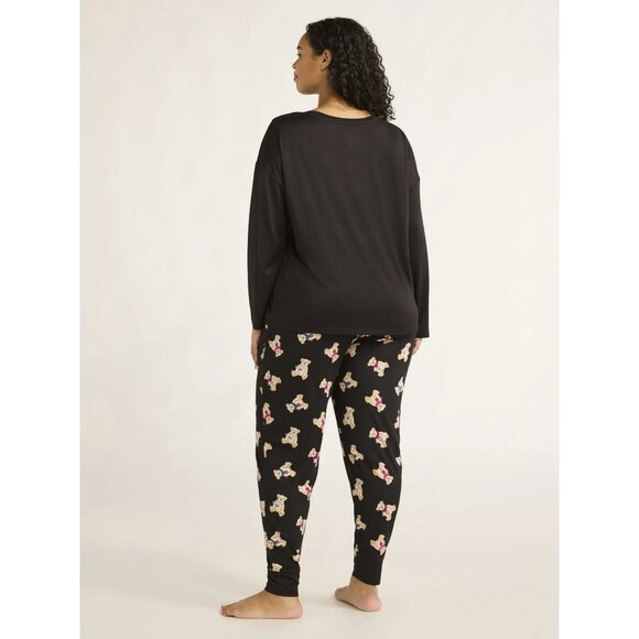 Joyspun Size Large Pajama Set Teddy Bear Sleepwear Elastic Waistband Pockets - Picture 6 of 11